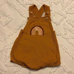 Adorable Brown Knit Baby Romper, with Rainbow.